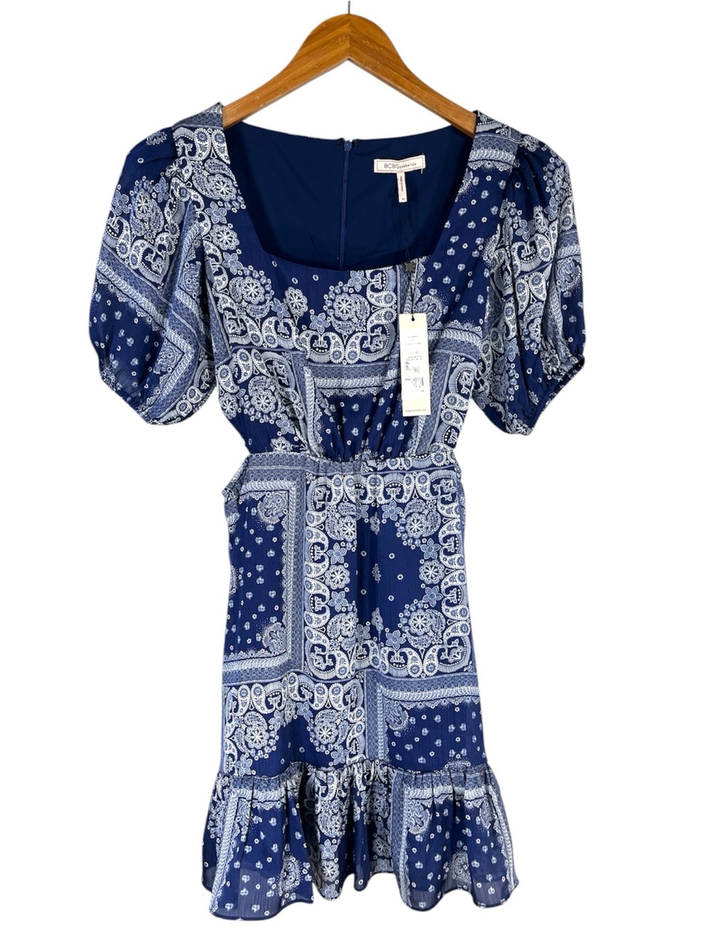 NWT BCBGeneration Women's Fit and Flare Short Dress Short Puff Sleeve Size XS - Picture 5 of 11